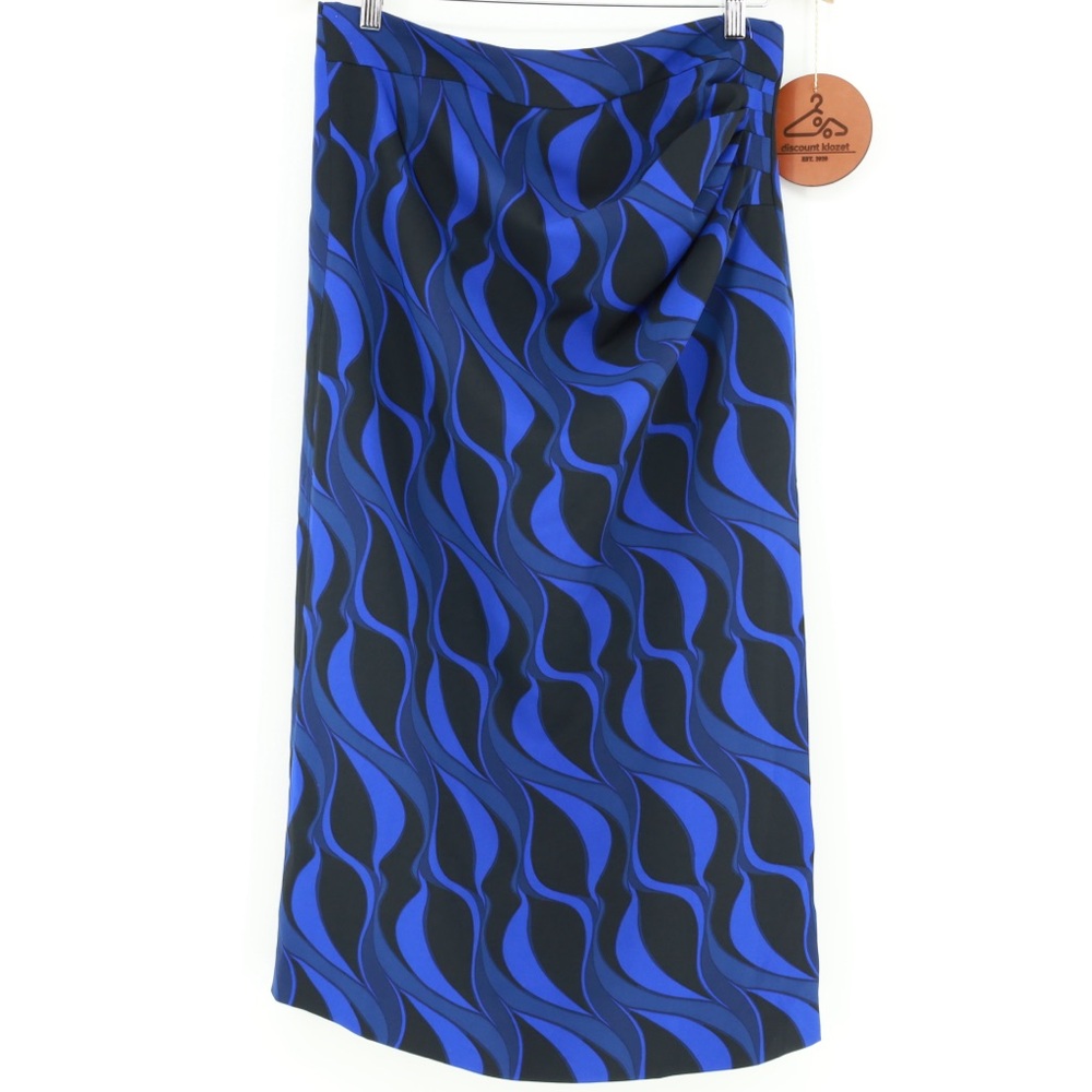 ZARA‎ Geometric Print Ruched Side Slit Satin Midi Skirt